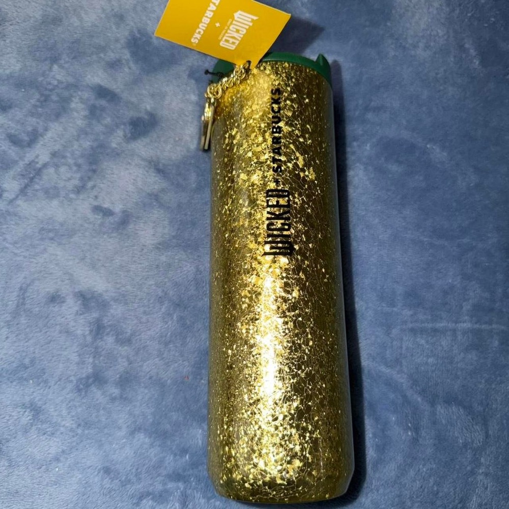 Wicked + Starbucks 16 OZ Stainless Steel Vacuum Sealed Tumbler Gold Glitter new